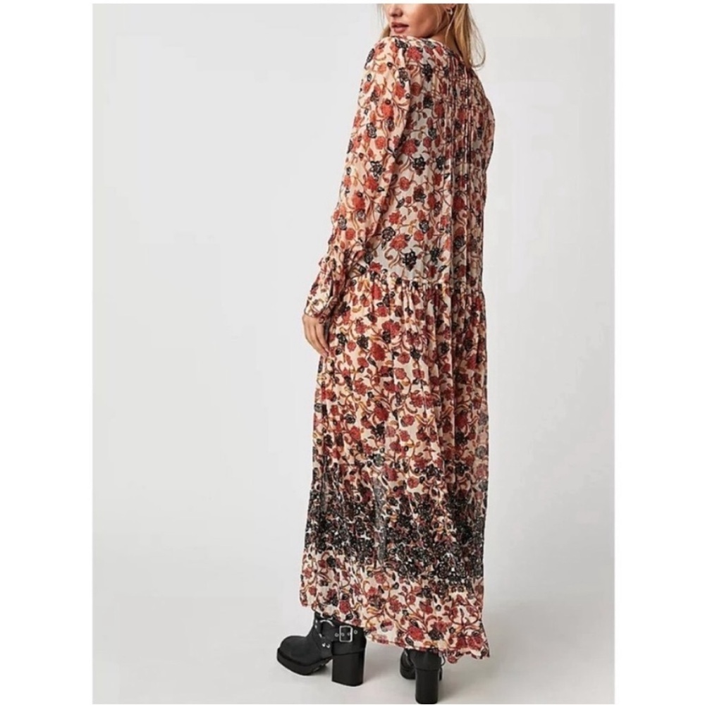Free People See It Through Pleated Front Dress Maxi Tea Combo Lined Fall Sz S - Picture 3 of 12